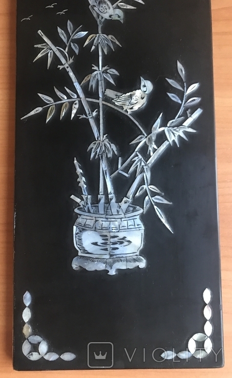 Картина чорно - лакова Пташки на гілочках. Дерево, перламутр, В'єтнам., фото №4