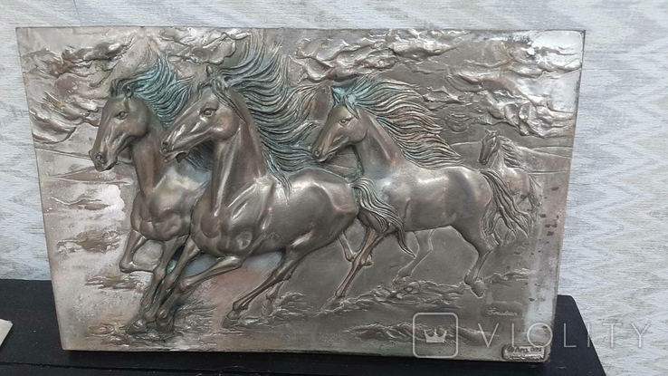 Рельфная Картина "Лошади" Автор Cristian R Arg.925 размер 44,5/28,5 см., фото №2