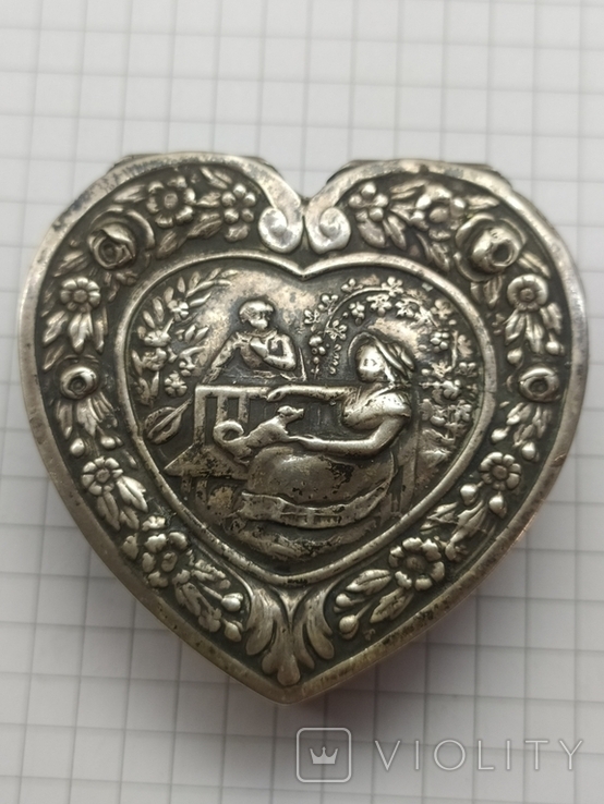 Шкатулка в форме сердца,серебро,позолота., фото №2