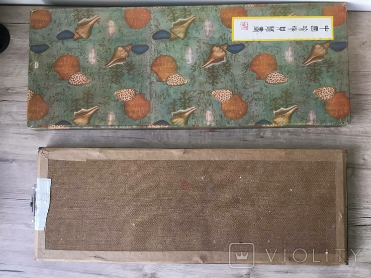 Большое панно, картина, перламутр, Китай 60-е. Птицы на ветке, коробка., фото №5
