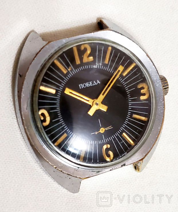 Pobeda watch in a chrome-plated case with a bright dial mechanical 15 jewels of the USSR, photo number 3