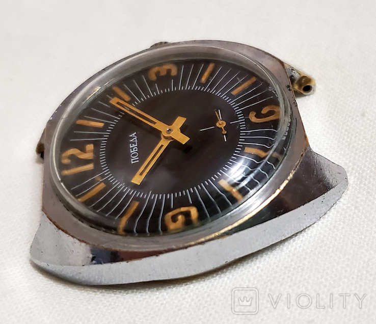 Pobeda watch in a chrome-plated case with a bright dial mechanical 15 jewels of the USSR, photo number 5