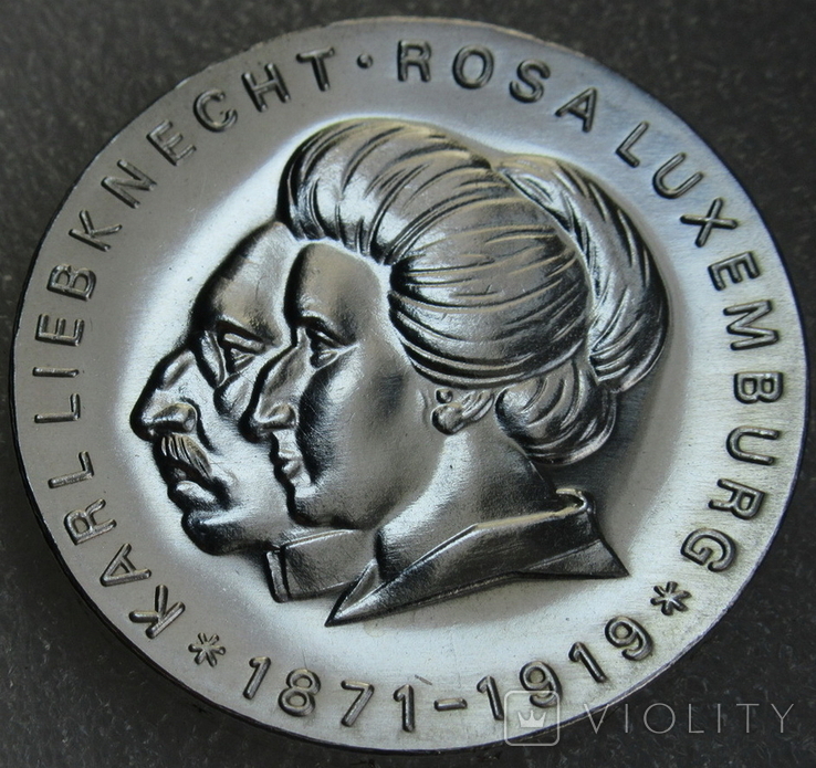 20 марок 1971 г. "Карл Либкхнет и Роза Люксембург" Германия, серебро, фото №3