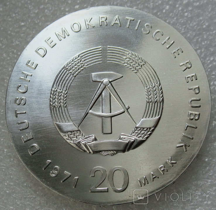 20 марок 1971 г. "Карл Либкхнет и Роза Люксембург" Германия, серебро, фото №6