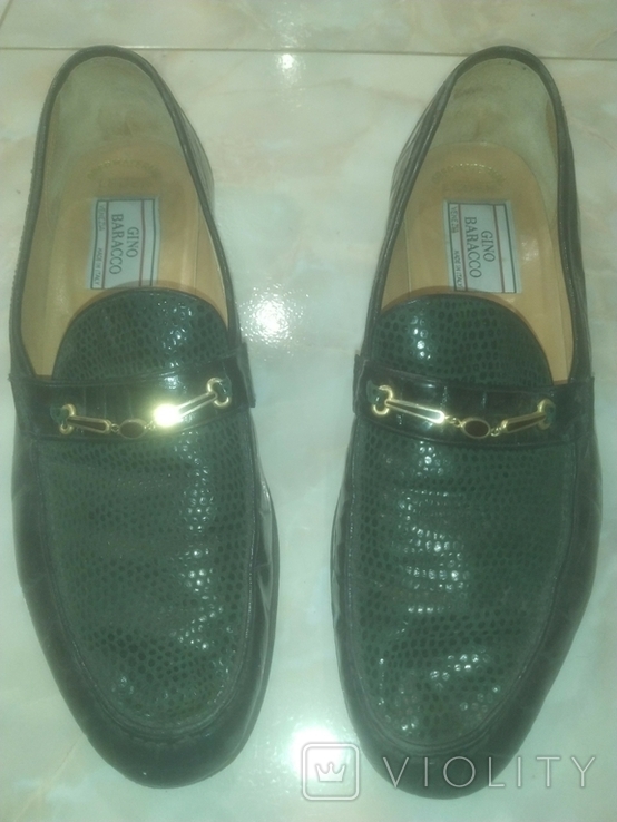 Туфли Gino Baracco мужские кожаные под крокодила с позолоченной пряжкой 44 Италия, фото №5