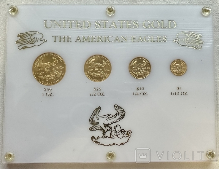 Набор из 4 монет 50;25;10;5 долларов 1994 года США, золото 62,74 грамма 917 ( 1,85 унции), фото №2