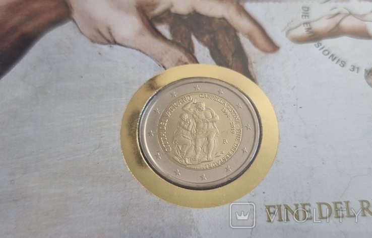 2 евро ватикан 25-летие завершения реставрации Сикстинской капеллы + марки, фото №5