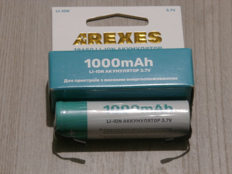 Аккумулятор AREXES 18650 Li-Ion 1000 mAh, 3.7Vс контактами для пайки
