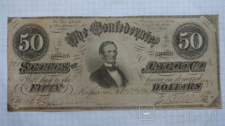 Конфедеративные Штаты Америки 50 долларов 1864 г., фото №2