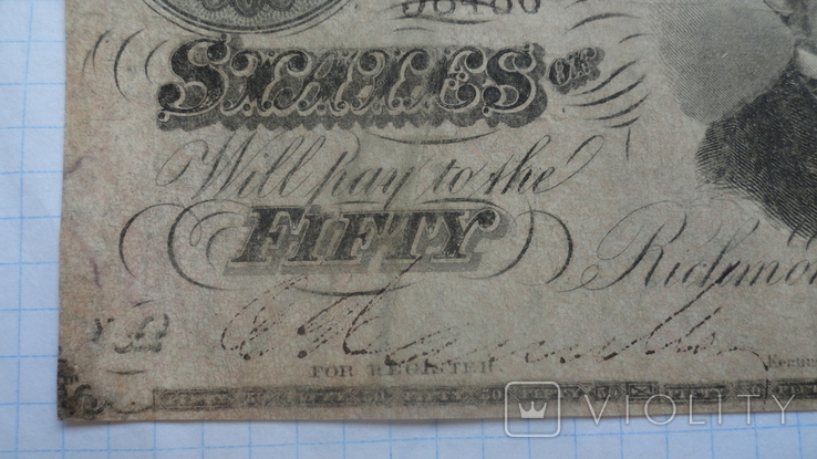 Конфедеративные Штаты Америки 50 долларов 1864 г., фото №4