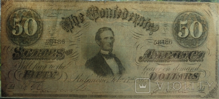Конфедеративные Штаты Америки 50 долларов 1864 г., фото №11
