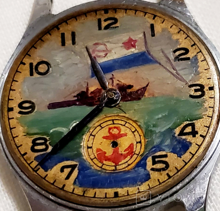Watch Pobeda 2MChZ 1957 with a hand-drawn picture on the dial of the USSR, photo number 2