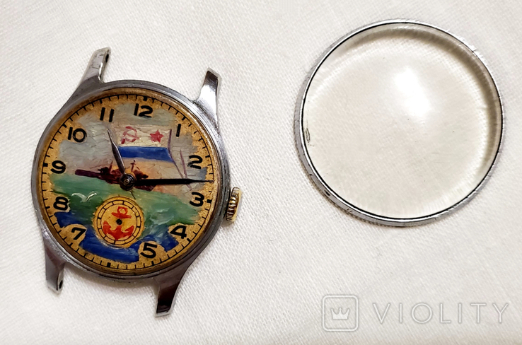 Watch Pobeda 2MChZ 1957 with a hand-drawn picture on the dial of the USSR, photo number 3