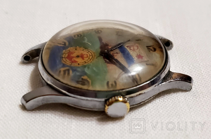 Watch Pobeda 2MChZ 1957 with a hand-drawn picture on the dial of the USSR, photo number 6