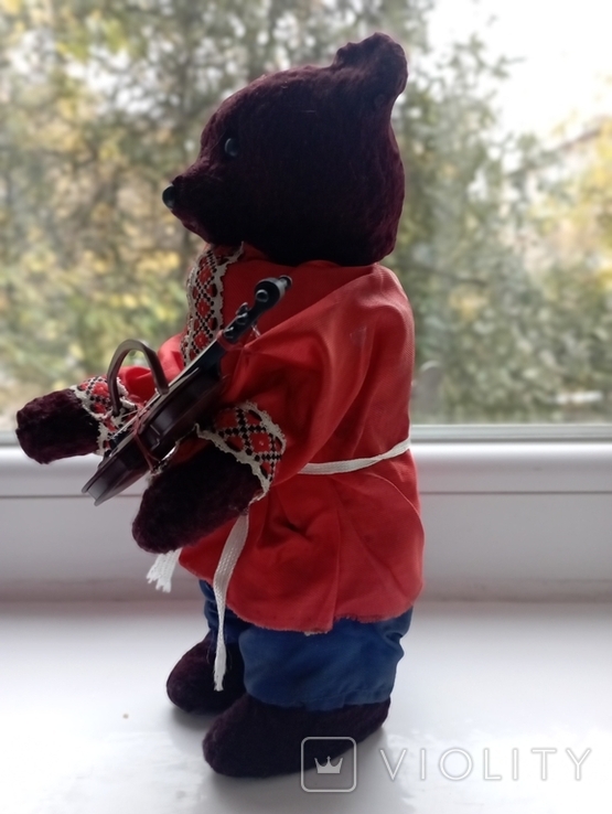 Мишка музикант-скрипаль старовинна заводна іграшка тирса СРСР, фото №3