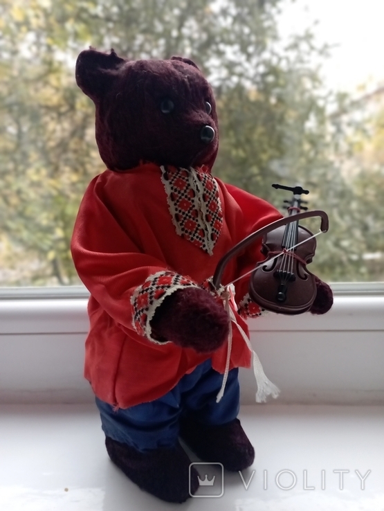 Мишка музикант-скрипаль старовинна заводна іграшка тирса СРСР, фото №7