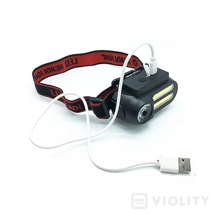 Налобный влагостойкий фонарь BL-611 XPE+COB Питание: USB; Аккумулятор: 18650, numer zdjęcia 5