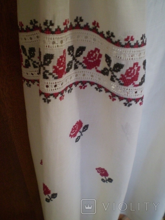 Старовинна жіноча гуцульська весільна вишиванка вишиваночка тонка шовкова тканина маркізет, фото №7