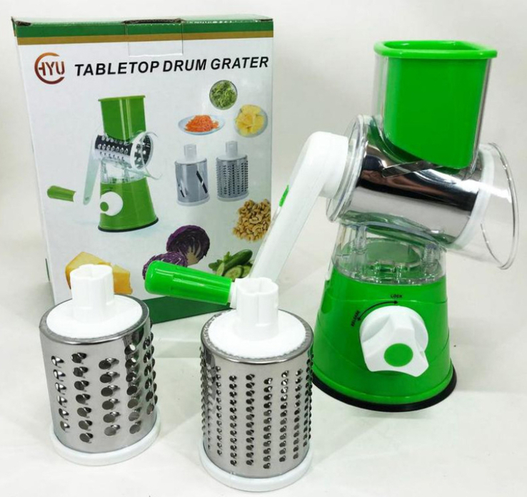 Овощерізка, шинковка, мультислайсер Tabletop Drum Grater Kitchen Maste з насадками, фото №2