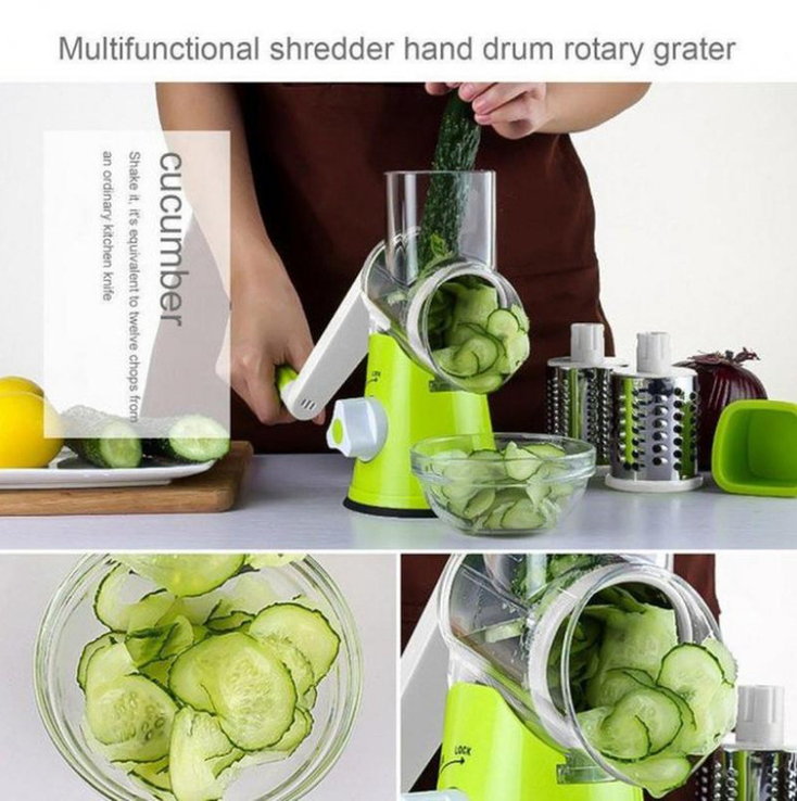 Овощерізка, шинковка, мультислайсер Tabletop Drum Grater Kitchen Maste з насадками, numer zdjęcia 7