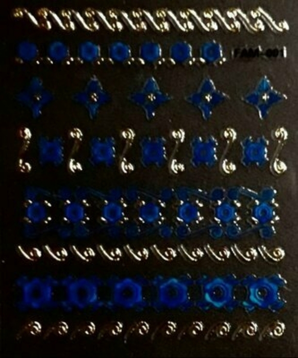 Голографические 3D-наклейки для дизайна ногтей - синие с золотом, numer zdjęcia 3