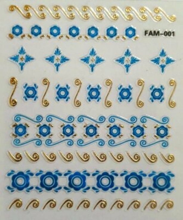 Голографические 3D-наклейки для дизайна ногтей - синие с золотом, фото №4