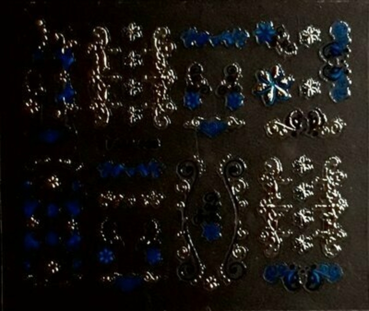 Голографические 3D-наклейки для дизайна ногтей - синие с золотом, фото №3