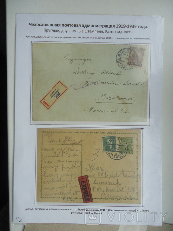 Закарпаття 1919/39 р штемпеля двомовні виставочний лист №42, фото №2