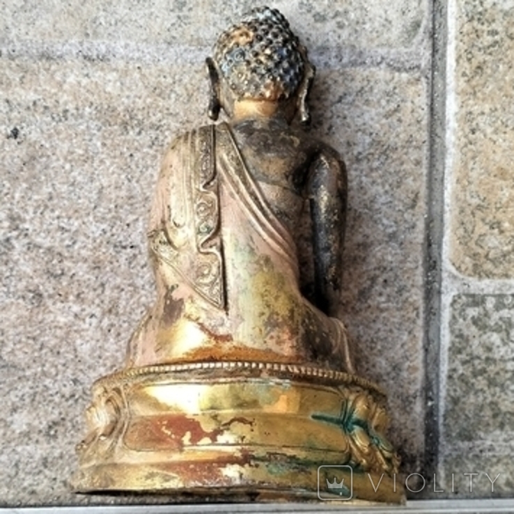 Старинный Будда Шакьямуни позолоченный, фото №3