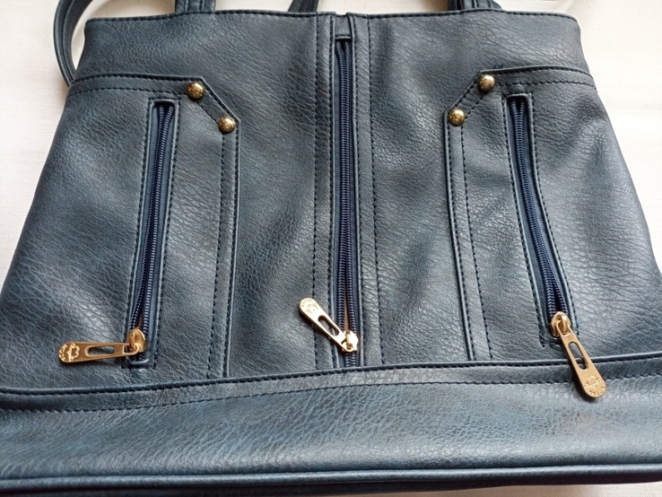 Красивая вместительная женская сумка на длинных ручках т синяя под джинс, фото №11