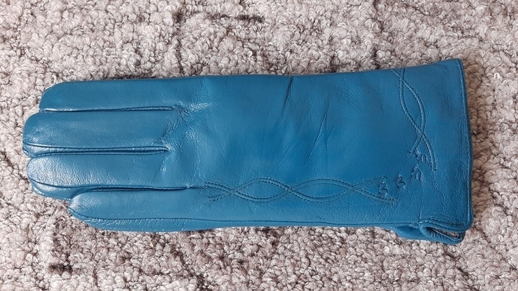Женские демисезонные кожаные перчатки (бирюзовые), photo number 2