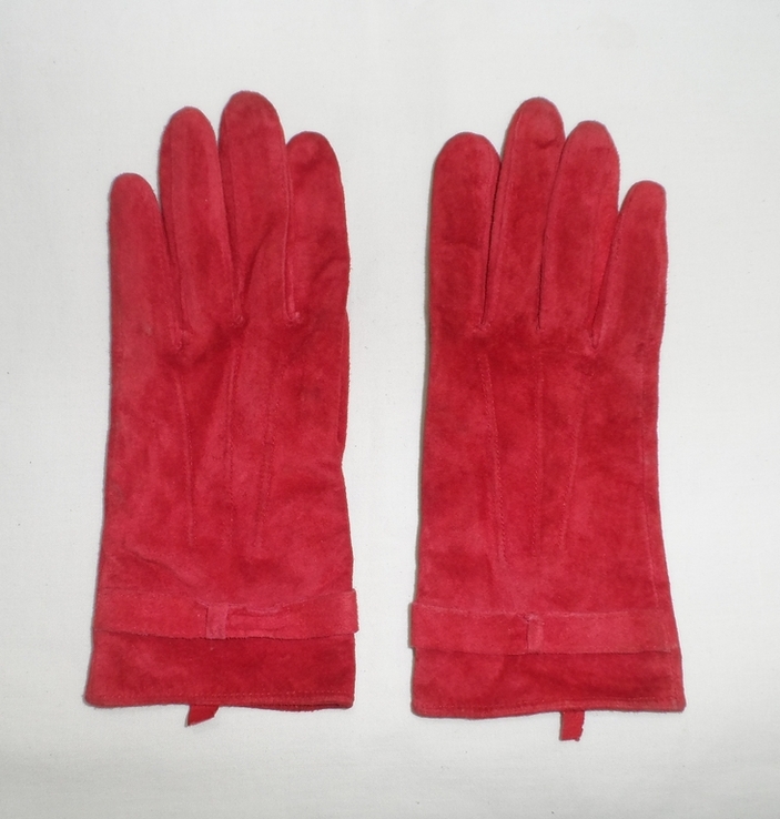 Рукавиці жіночі замшеві червоні розмір М, фото №2