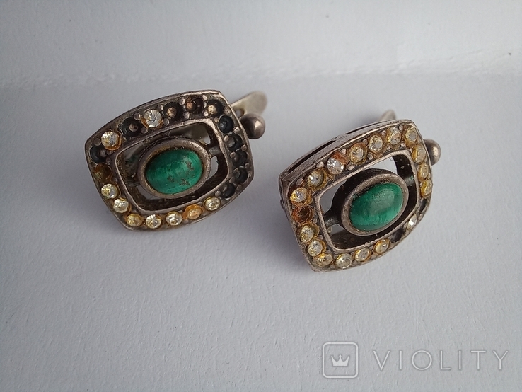 Сережки з зеленим каменем, фото №2