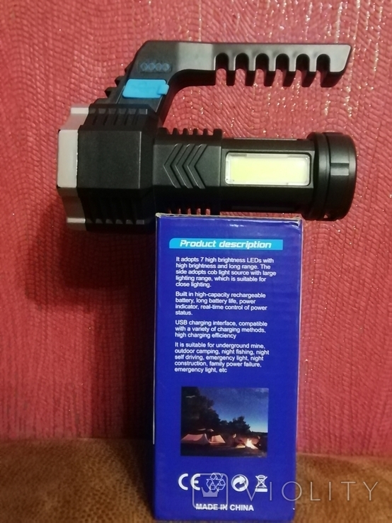 Фонарь аккумуляторный кемпинг, прожектор ручной, ліхтарик, фото №4