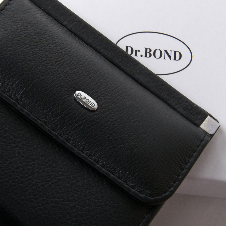 Женский черный кожаный кошелек DR. BOND WN-3 black, фото №3