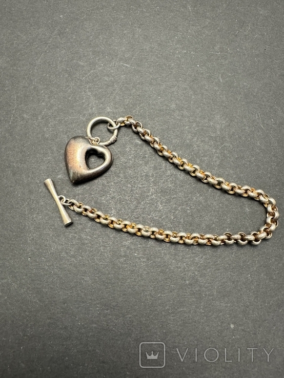 Срібний браслет з сердечком, фото №2
