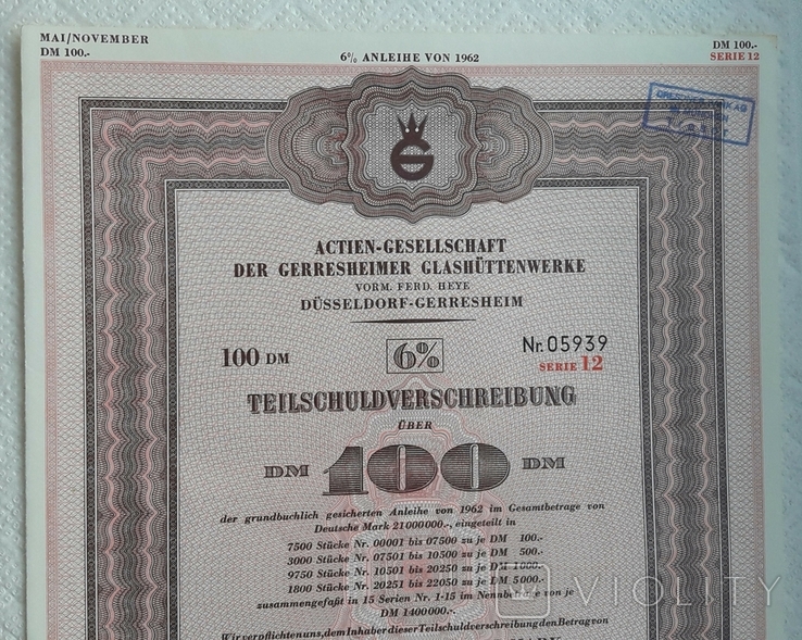 Німеччина, Західна Німеччина, Скляна компанія Bond, 100 марок, 1962, фото №4