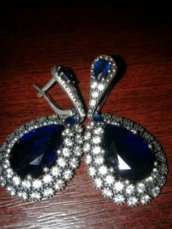 Сережки у вигляді краплі з синим каменем, 925