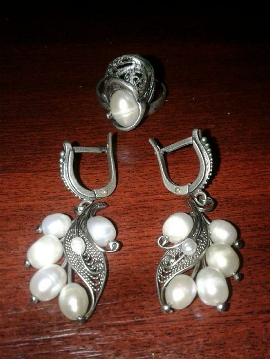 Набір сережки і перстень з перлами., photo number 2