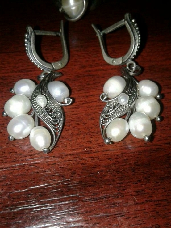 Набір сережки і перстень з перлами., фото №3