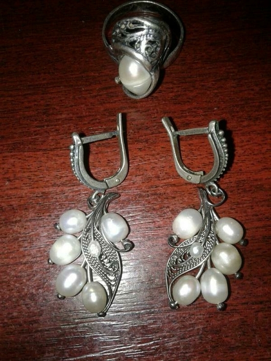 Набір сережки і перстень з перлами., photo number 5