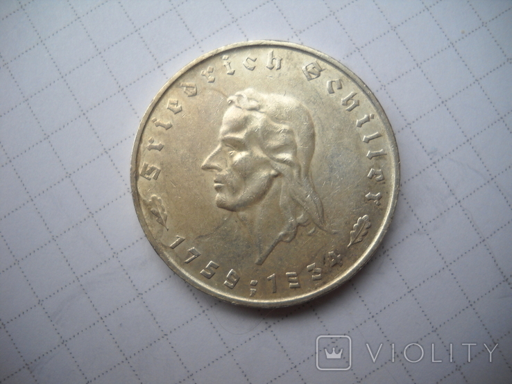 5 марок 1934 Шиллер, фото №3