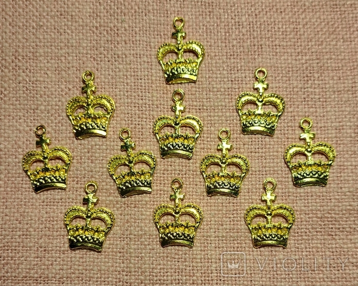 Декор подвеска золотистая Корона, 25 мм 11 шт, фото №2