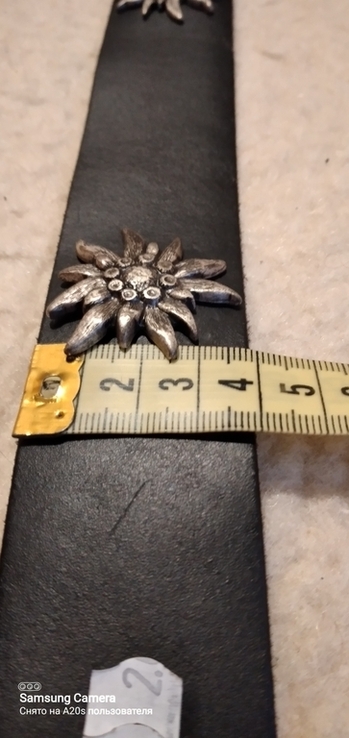  Кожаный ремень с металлическими эдельвейсами, photo number 3