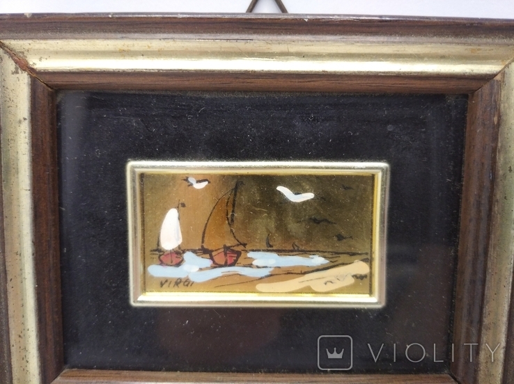 Картина на золотой фольге миниатюра ручная роспись подпись автора, фото №5