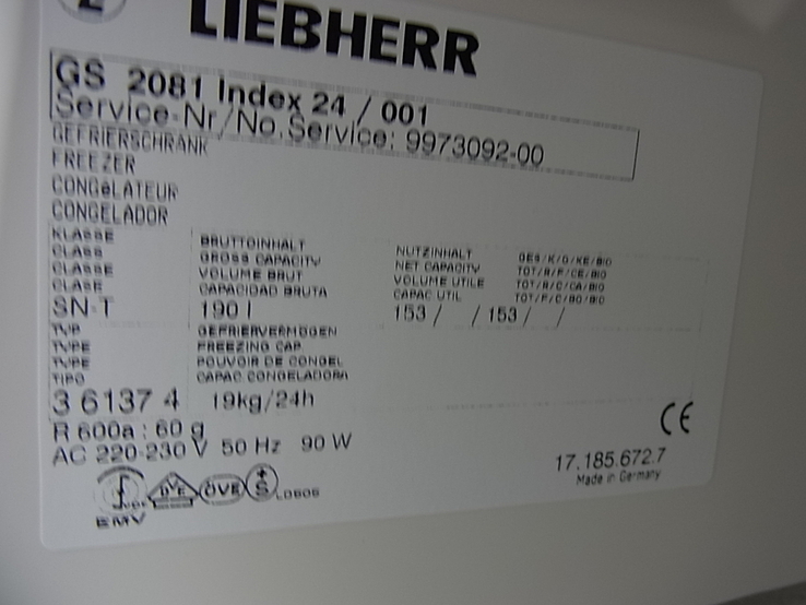 Морозильна камера LIEBHERR Comfort 190 літра 5 ящиків 126x60 см з Німеччини, фото №10