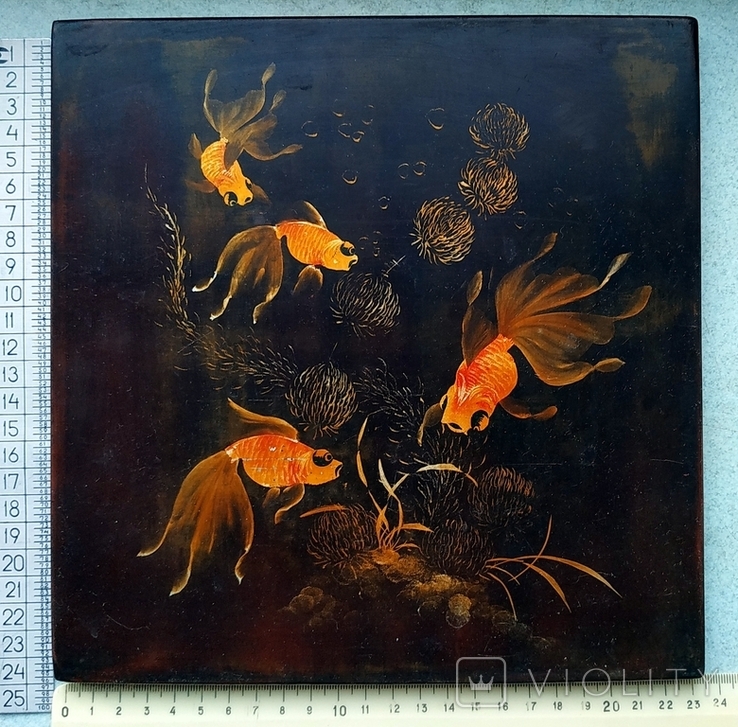 Картина Золоті рибки. Дошка чорно-лакова, дерево, ручний розпис, В'єтнам., фото №4