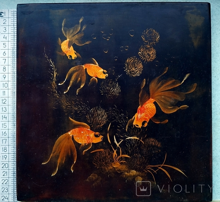 Картина Золоті рибки. Дошка чорно-лакова, дерево, ручний розпис, В'єтнам., фото №6