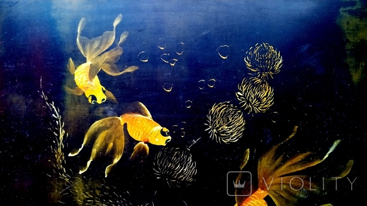 Картина Золоті рибки. Дошка чорно-лакова, дерево, ручний розпис, В'єтнам., фото №11
