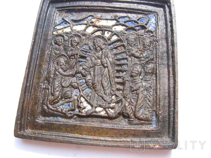 Икона Воскресение Христово(Сошествие в Ад)-две эмали,19 век, фото №3